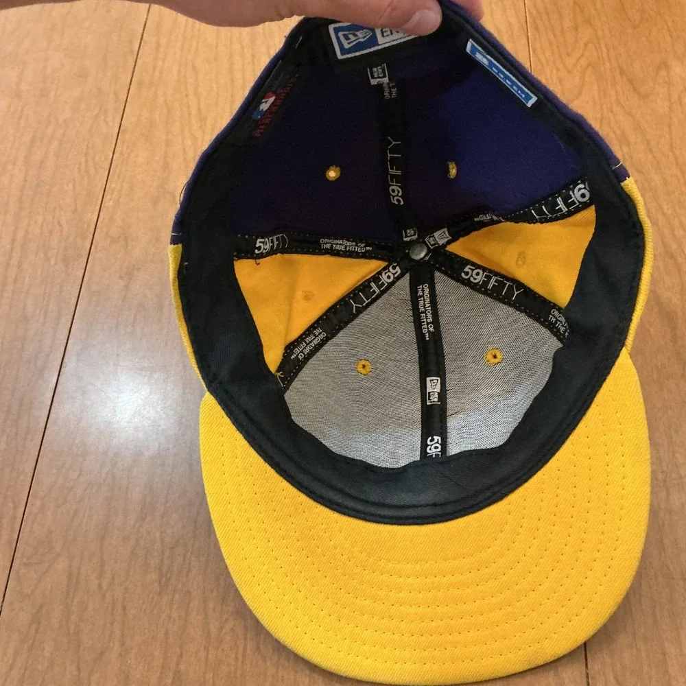 VTG USA Made New Era 59FIFTY Los Angeles Dodgers Hat Sz 8 Purple Gold Fitted